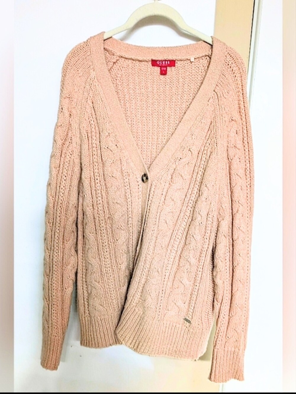 Guess Light Brown Cable Knit Cardigan Size Large